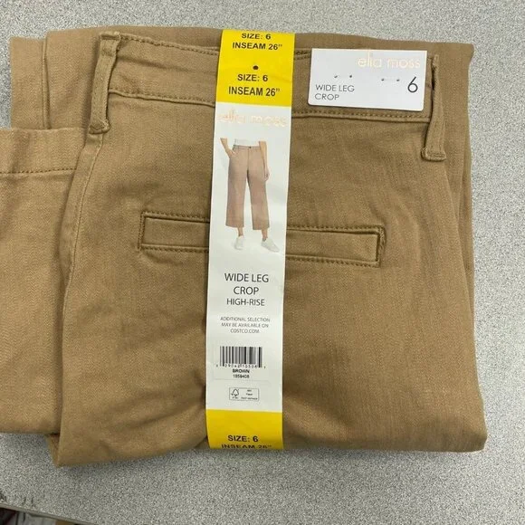 NEW Ella Moss Women's 6 Wide Leg Crop High-Rise Pants Brown Cotton G1471 - Picture 4 of 11